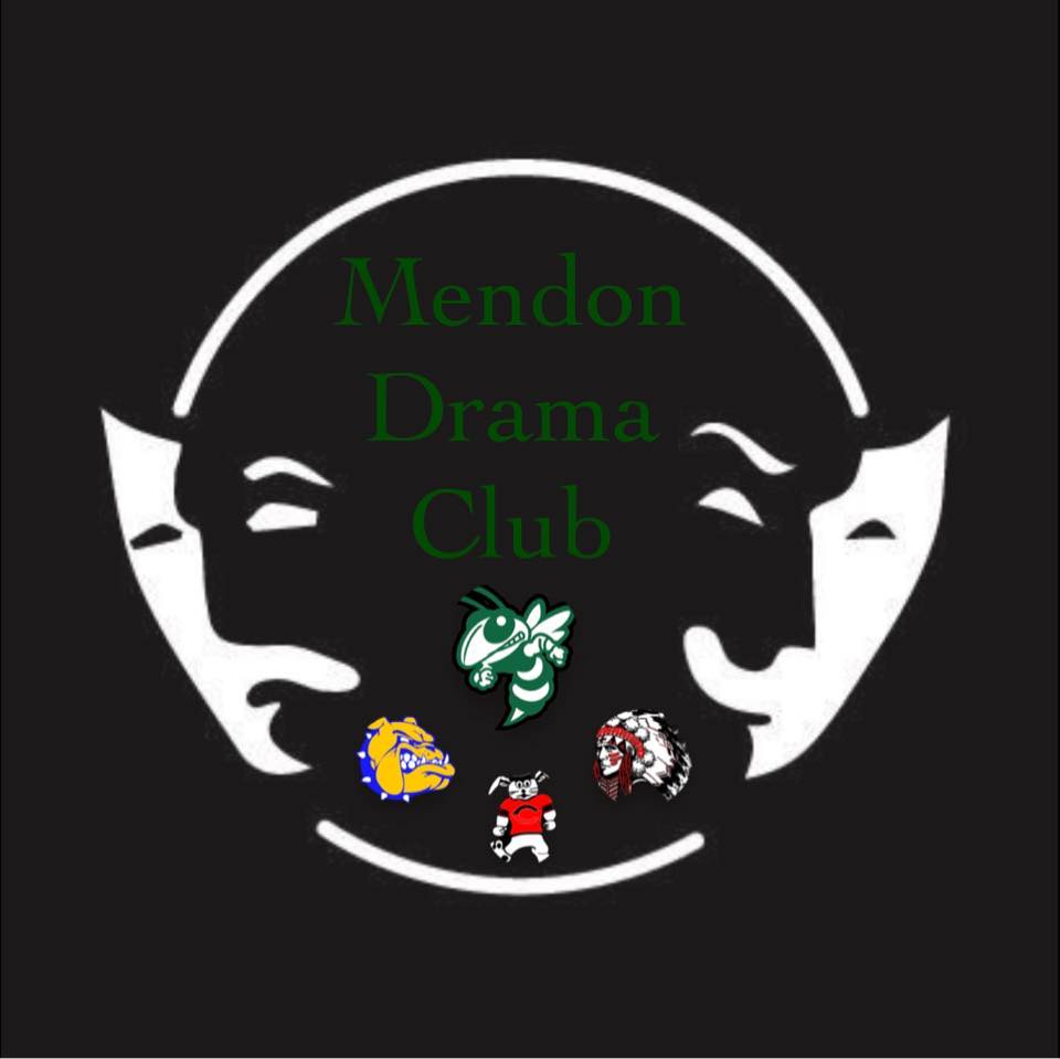 Drama Club logo with a Mendon Hornet, Centreville Bulldog, Colon Magi and White Pigeon Chief